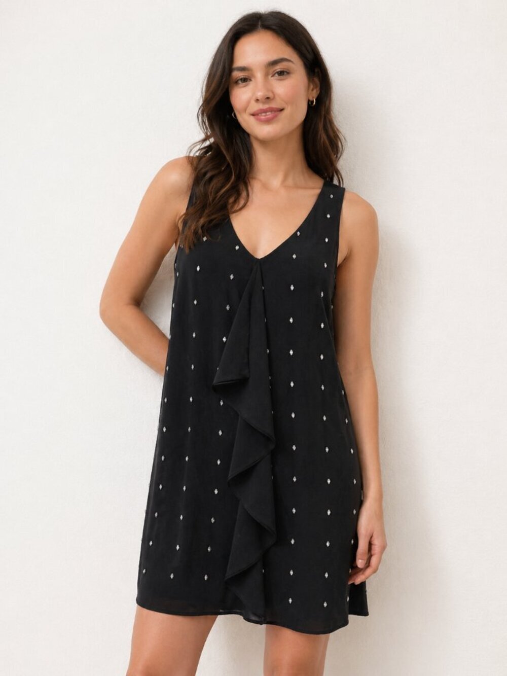 Black Silk Dress Mini Rhinestone Cocktail Party Medium